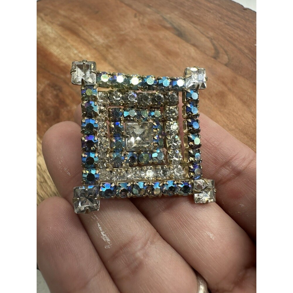 Aurora Borealis Brooch Layered Art Deco Mid Century